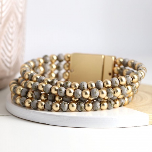 Golden & Distressed Grey Bead Multi Strand Bracelet by Peace of Mind